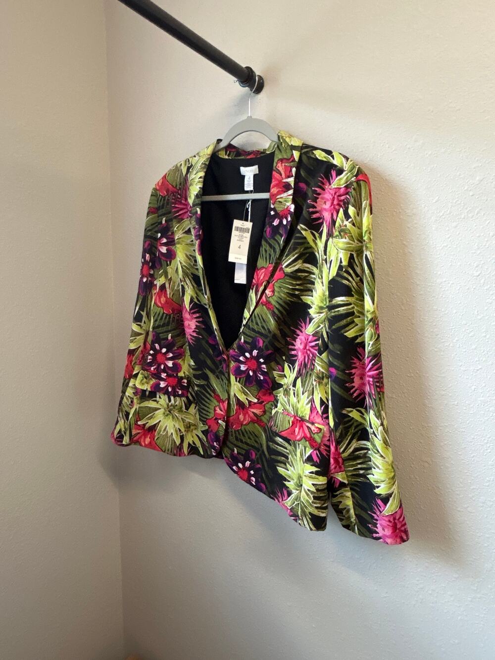 Chico’s NWT Tropical Palm Floral Blazer lined Jacket Size 4 vacation msrp $129